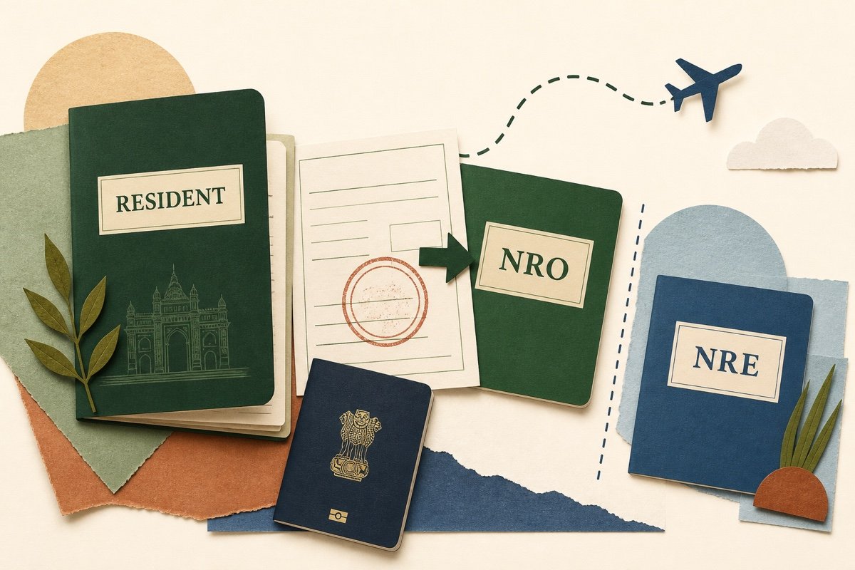 Editorial illustration for How to Convert Your Indian Savings Account to NRO/NRE After Moving Abroad