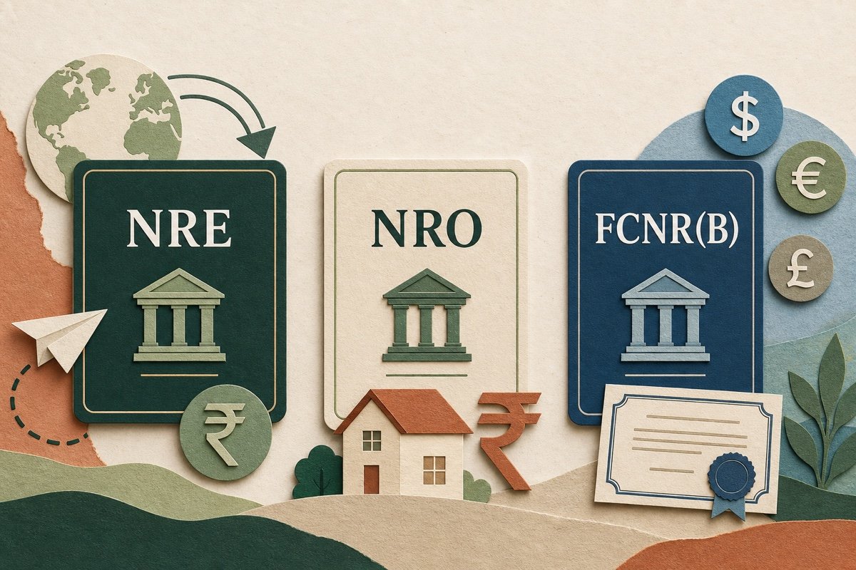 Editorial illustration for A Simple Guide to NRE, NRO, and FCNR Accounts